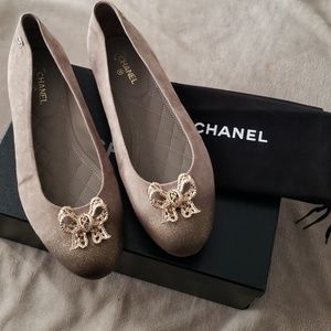 Chanel Bow brown gold glitter Flats size 40